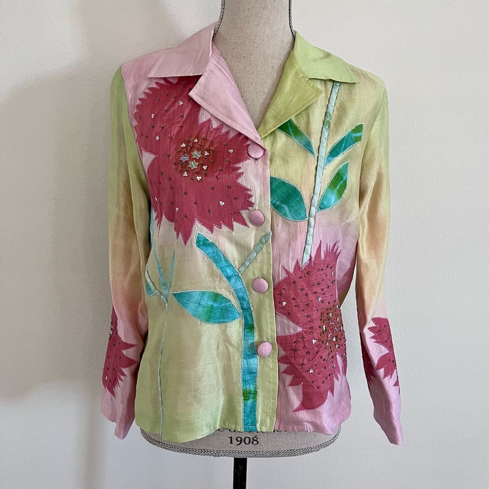 Chadwicks Pastel Green and Pink Floral Appliqué Blazer